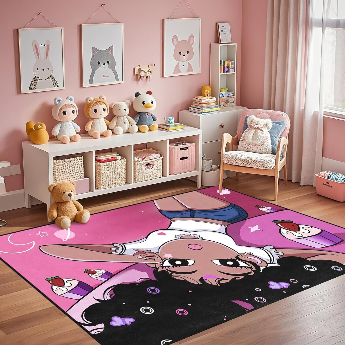 Black Girl Area Rug for Bedroom African Black Girls Floor Rugs for Living Room Playroom Cartoon Art Home Decor Soft Yoga Mats for Women Afro Purple 47" x 31" (2.7 x 3 Feet)