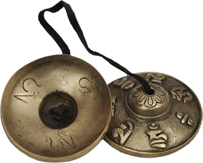 Dharma Store - Tibetan Tingsha Cymbals - 6.2 cm - OM Mane Padme Hum Symbols Embossed