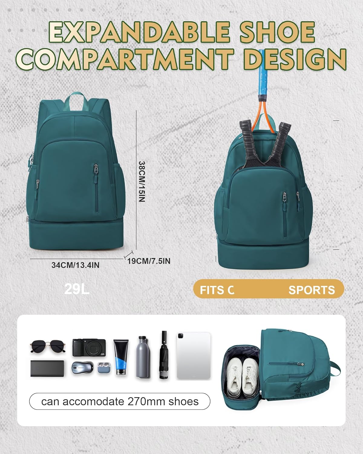 Gym Backpack for Women Men,Cheer bag,Lightweight Gym Bag with Shoe Compartment, Waterproof Sports Backpack with Wet Pocket, Black