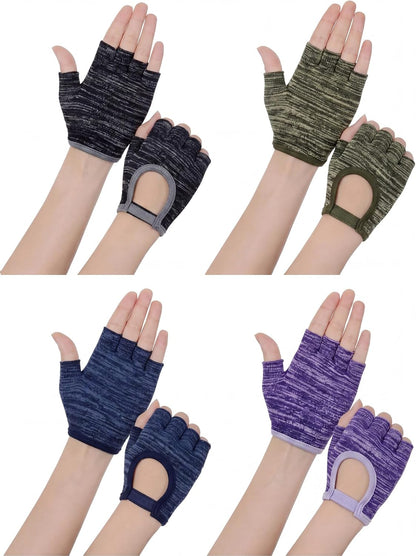 Fourluoo 4 Pairs Pilates Gloves with Grips for Women Non Slip Cotton Fingerless Silicone Yoga Gloves for Gym Exercise Workout Weight Training Mitten Fits Women Men