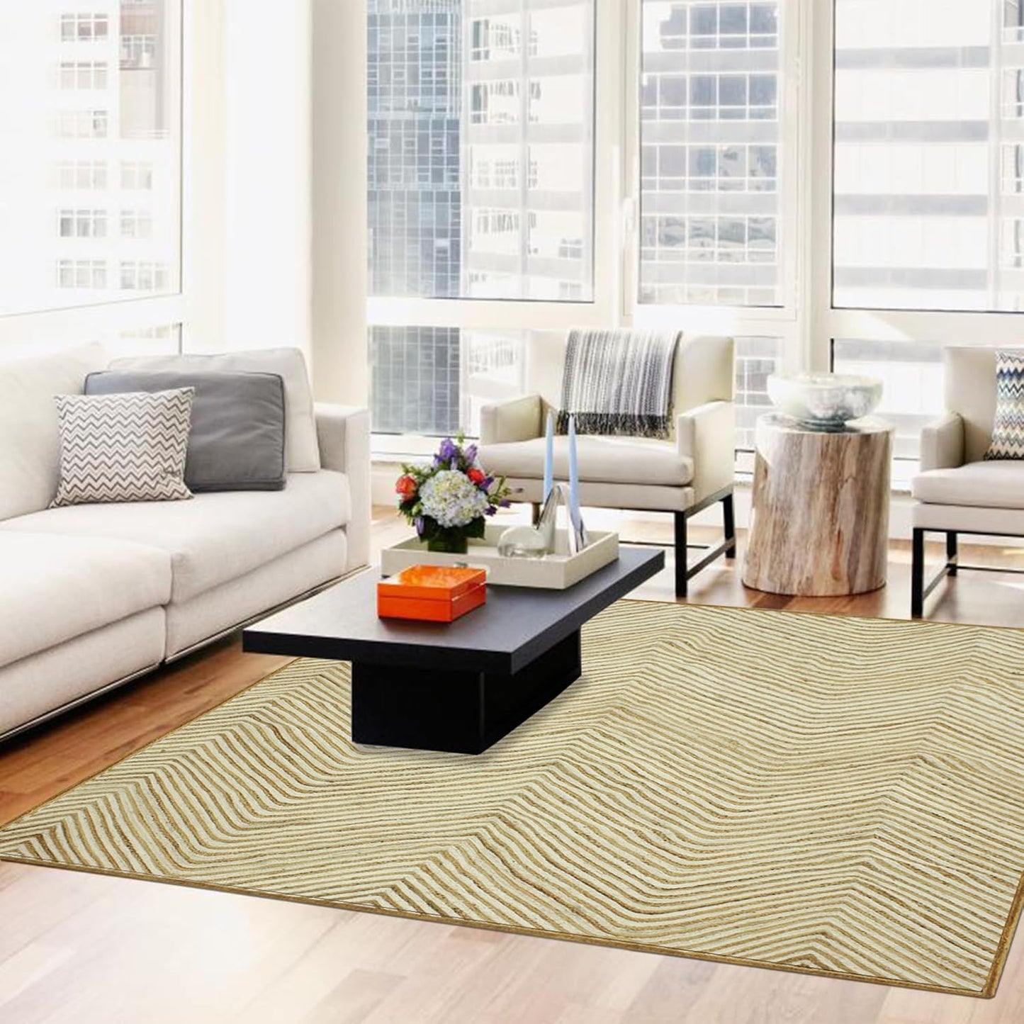 Scalloped Edge Kilim Rug 3' Square Rug Beige & Multicolor Cape Cod Design Carpet Thick 0.27 inches Hand Braided Jute Flatweave Indoor Outdoor Use Rugs for Bedroom, Kitche, Yoga Mat
