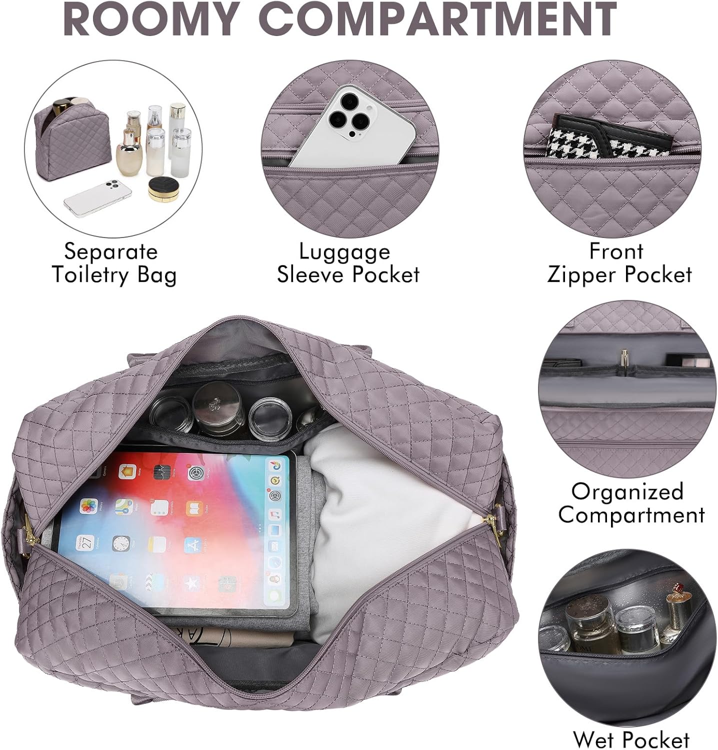LUOCIP Large Women Travel Duffle Bag, Carry on Bag with Wet Toiletry Pocket for Overnight, Weekend, Yoga, Gym, Business Trips, Sport and Hospital, Black - Colors B