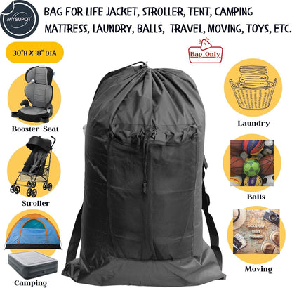 BLACK (Large 36"x24"x6") Beach Chair Bag. For Tent, Camping Mattress, Recliner, Dog Bed, Director & Lounge Chair, Booster Seat, Laundry. Light Duty 420D Polyester w/Adjustable Straps.