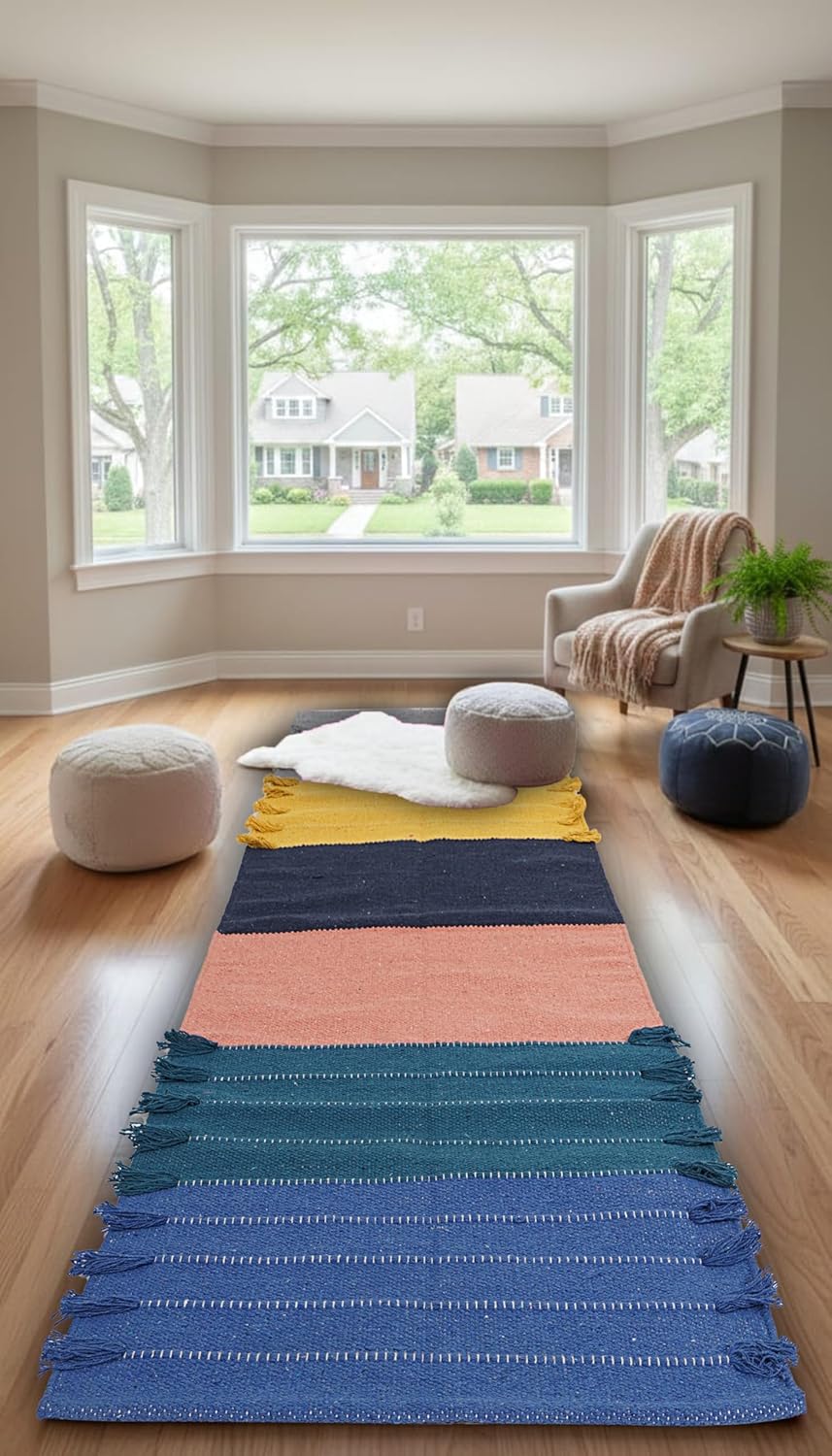 Indian Handmade 100% Organic Cotton Yoga Mat, Hand Woven Rug, Yoga Mat For Everyday Fitness at Home Comfortable Foldable Long Mat
