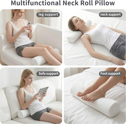 HJAHHSM Neck Roll Pillow, Memory Foam Neck Support Pillow, Round Cylinder Bolster Pillow for Bed, Couch, and Yoga, Removable Washable Cover