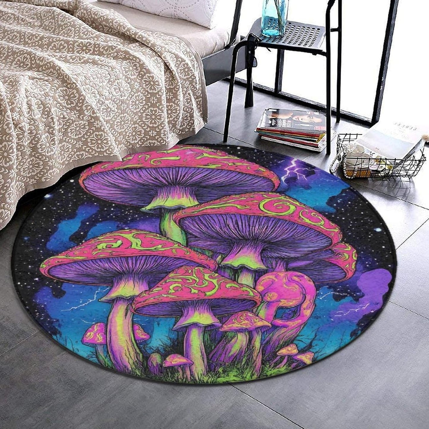 Home Decor Non Slip Kitchen Office Circle Rug, Machine Washable Modern Round Area Rug, Room Sofa Yoga Soft Round Carpet Purple Galaxy Trippy Space Astronaut Art, 36inch