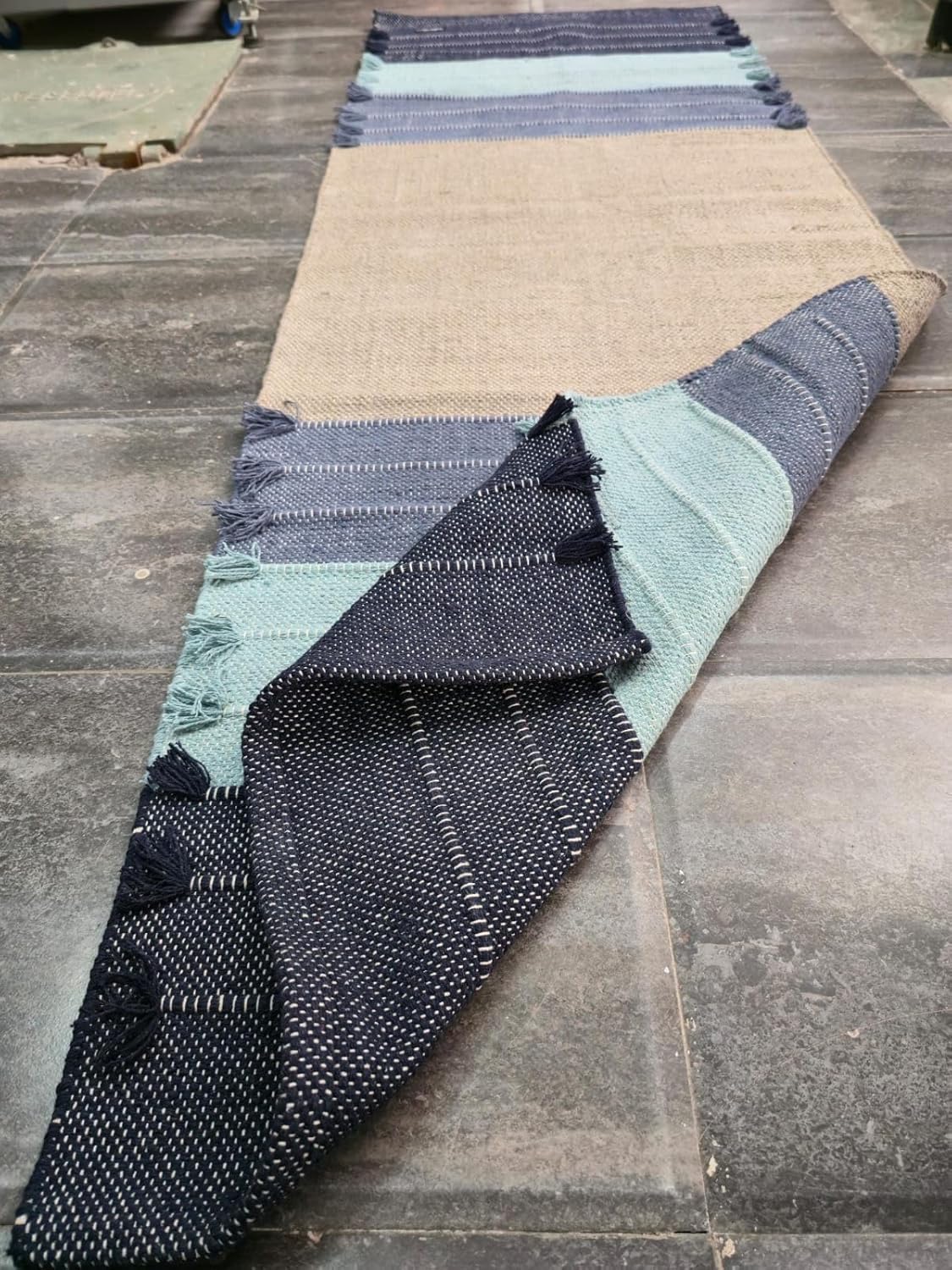 Indian Handmade100 % Organic Anti Skid Multi Colour Cotton Yoga Mat - Eco-Friendly Hand-Woven Rug - Non-Slip & Thick (24”x72”x5mm) for Hot yoga & Everyday Fitness at Home - Comfortable & Foldable Extra-Long Mat