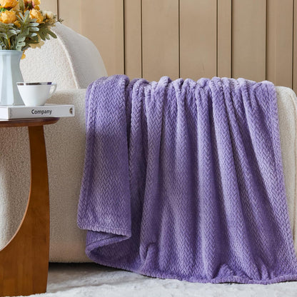 NEWCOSPLAY Super Soft Throw Blanket Light Purple Premium Silky Flannel Fleece Leaves Pattern Lightweight Bed Blanket All Season Use (Light Purple, Throw(50"x60")) - Colors B