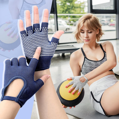 Shyyween 3 Pairs Silicone Grip Yoga Gloves Non Slip Fingerless Pilates Gym Workout Gloves for Women Men, One Size Fits Most, Comfortable and Breathable