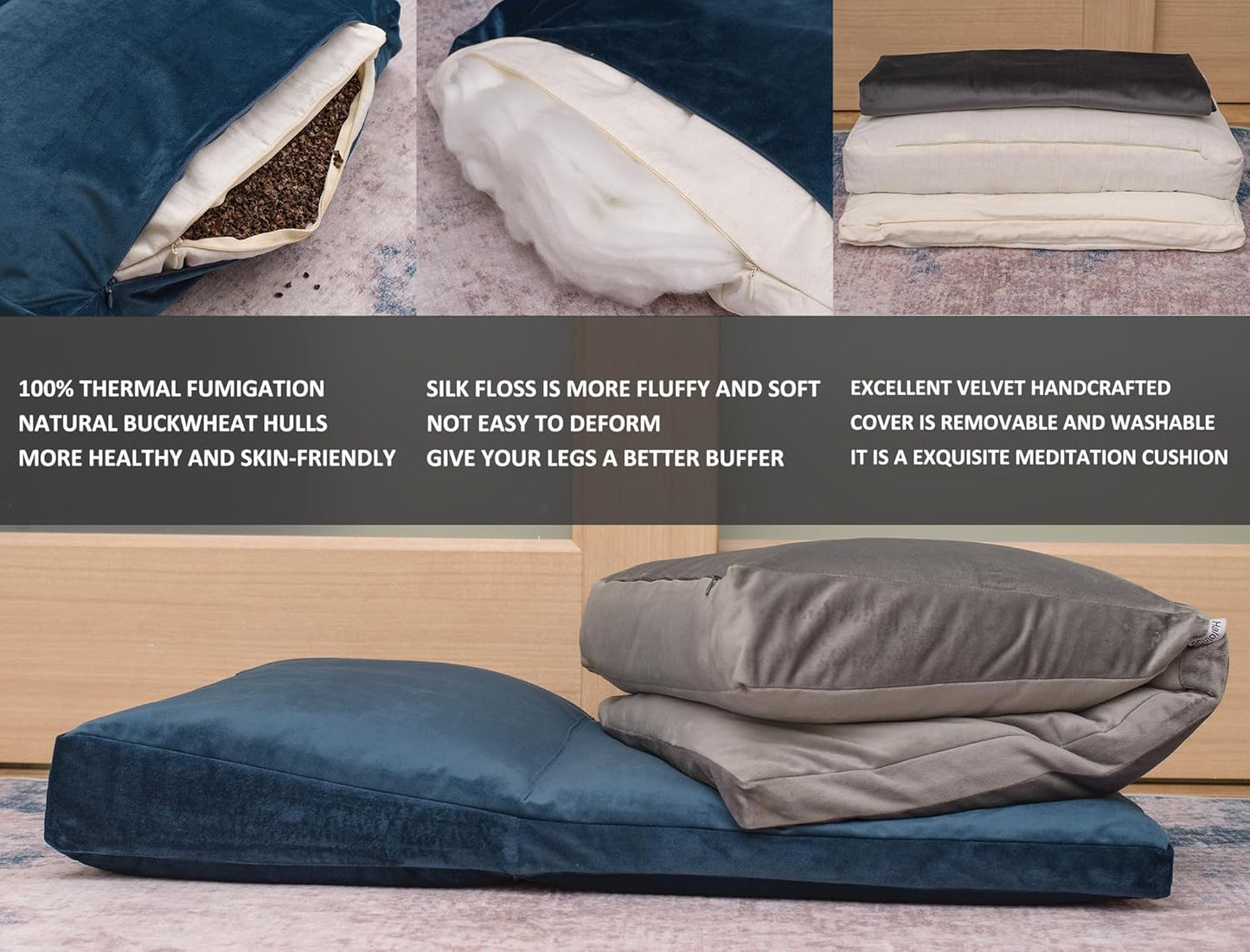 Meditation Cushion,Velvet Meditation Pillow and Zabuton 2-in-1 Portable Design(50 * 70CM). (Dark Gray, Service H：9cm)