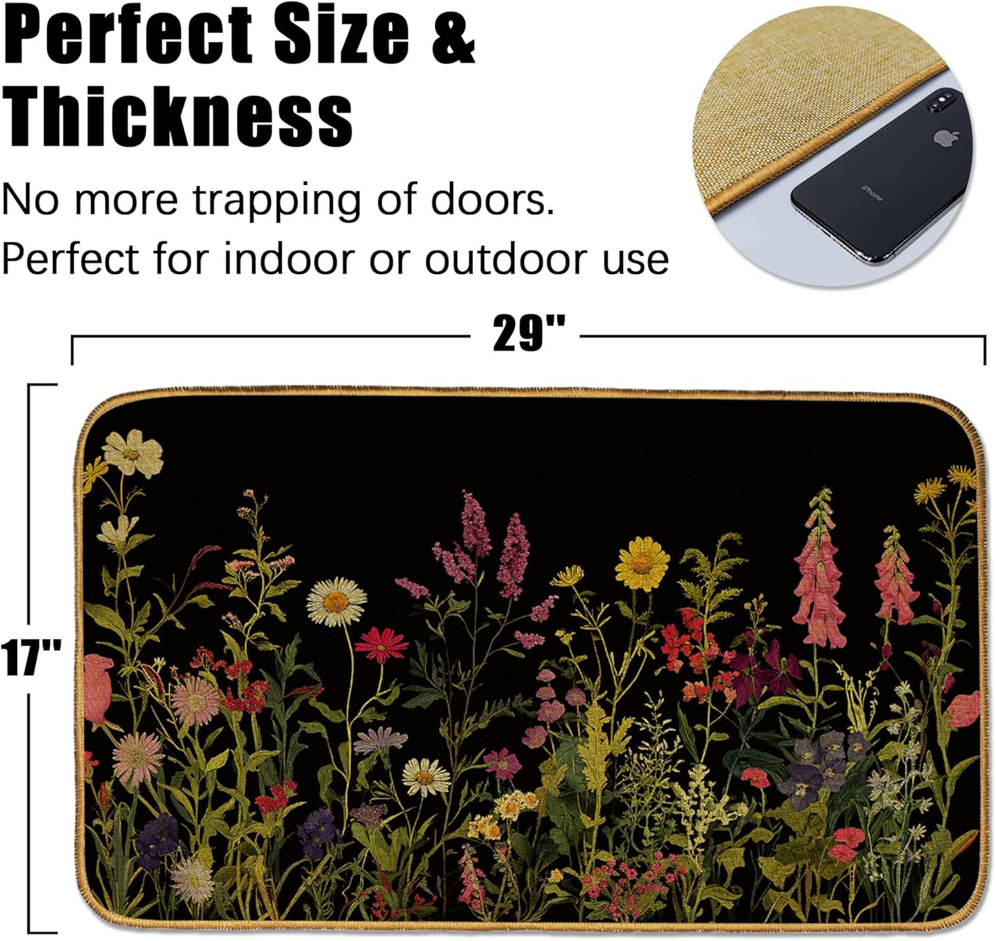 Doormat Yoga Frog Front Door Mat Indoor Outdoor Entrance,Pink Lotus Flower Door Mat Waterproof Low Profile All-Season,Easy Clean Patio Porch Entryway Floor Rug 17x29 Inch