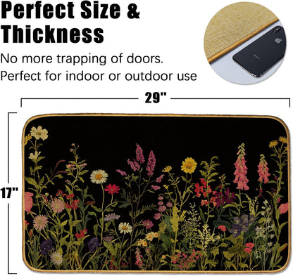 Doormat Yoga Frog Front Door Mat Indoor Outdoor Entrance,Pink Lotus Flower Door Mat Waterproof Low Profile All-Season,Easy Clean Patio Porch Entryway Floor Rug 17x29 Inch