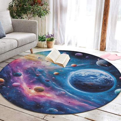 Machine Washable Modern Round Area Rug, Room Sofa Yoga Soft Round Carpet, Home Decor Non Slip Kitchen Office Circle Rug Trippy Rainbow Mushroom Tie Dye Art, 60inch