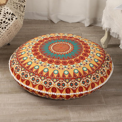 LOVMOC 32 Inch Round Floor Pillow for Adults, Large Thick Memory Foam Boho Mandala Meditation Floor Seating Cushion, Machine Washable for Living Room Outdoor Yoga Floor Sitting, Navy Blue
