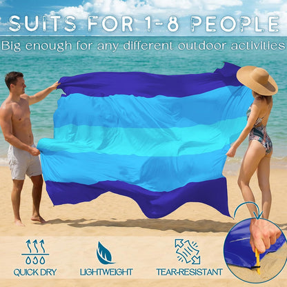 BYDOLL Beach Blanket Waterproof Sandproof Large Sand Free,78''X81''/10'X9' Oversized Sandless Lightweight Blanket Picnic Mat for Beach Travel Camping Hiking with Stakes