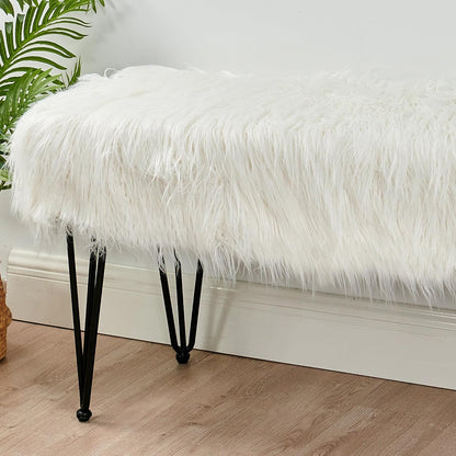 Home Soft Things Green Mongolian Faux Fur Ottoman, Desert Sage, 19'' x 13'' x 17'', Cozy Plush Fluffy Ottoman Foot Rest Stool for Living Room Bedroom Entryway Makeup Bench End of Bed Home Décor