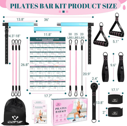 COFOF Pilates Bar Kit with Resistance Bands, Multifunctional Yoga Pilates Bar with Heavy-Duty Metal Adjustment Buckle, Portable Home Gym Pilates Resistance Bar Kit for Women Full Body Workouts