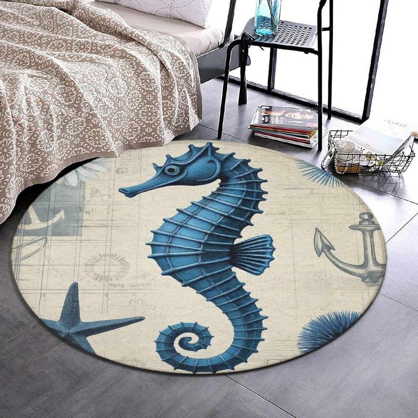Soft Round Yoga Carpet, Office Chair Decor Round Mat for Carpet and Hardwood Floors Purple Butterfly