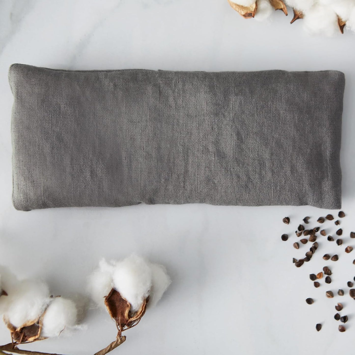 Bucky Linen Hot & Cold Eye Pillow, Natural Buckwheat Filling, Gray, 8x3.5-inch
