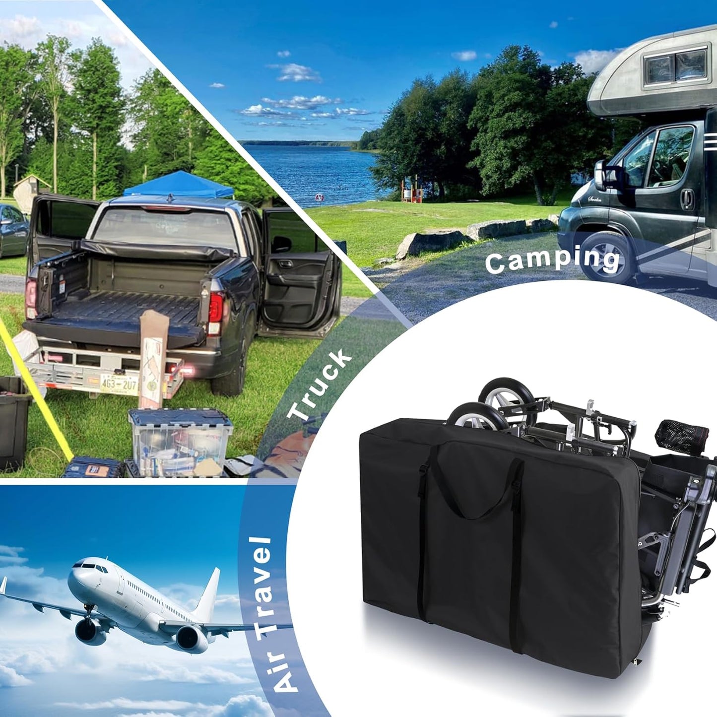 Explore Land Heavy Duty Chair Storage Bag for Folding Longue Zero Gravity Light Weight Transport Folding Rollator Walker (Black)