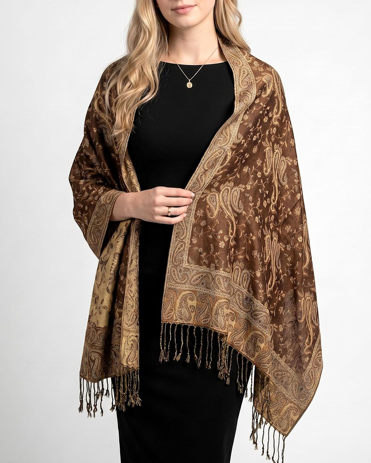 Achillea Reversible Paisley Pashmina Rave Scarf – Exotic Indian Shawls and Wraps for Evening Dresses, Festivals, All Seasons - Colors B