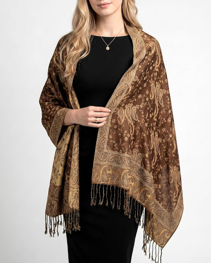 Achillea Reversible Paisley Pashmina Rave Scarf – Exotic Indian Shawls and Wraps for Evening Dresses, Festivals, All Seasons - Colors B
