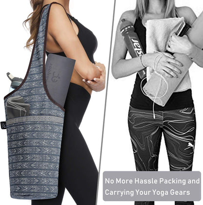 Ewedoos Canvas Yoga Mat Bag Fits Most Mats Yoga Bag with Large Storage Pockets to Hold More Accessories Ideal for Pilates Workout Gifts & Travel