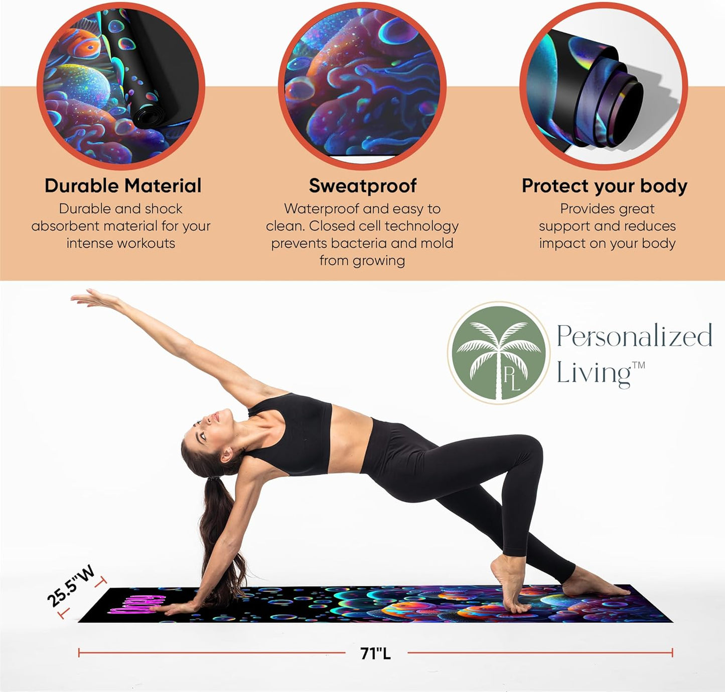 Custom Yoga Mat | Ships Next Day | Customize | Workout Mat for Men and Women | Non Slip Rubber Exercise Mat | 4mm Thick Gym Mat for Meditation, Pilates, Yoga, Gym