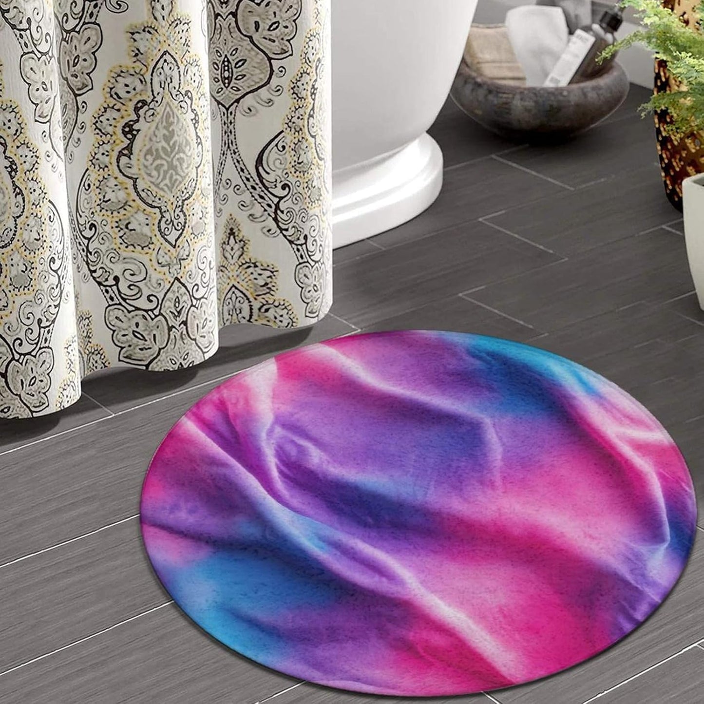 Soft Round Yoga Carpet, Office Chair Decor Round Mat for Carpet and Hardwood Floors Purple Butterfly