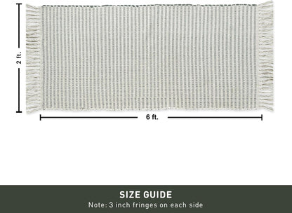 Chardin home Beige & Ivory Providence Runner 2.5x8 feet |Hand Woven Farmhouse Rug with Hand Knotted Fringes|Great in Kitchens entryways Hallways Bathrooms Meditation Yoga Mat|Reversible Cotton Rug