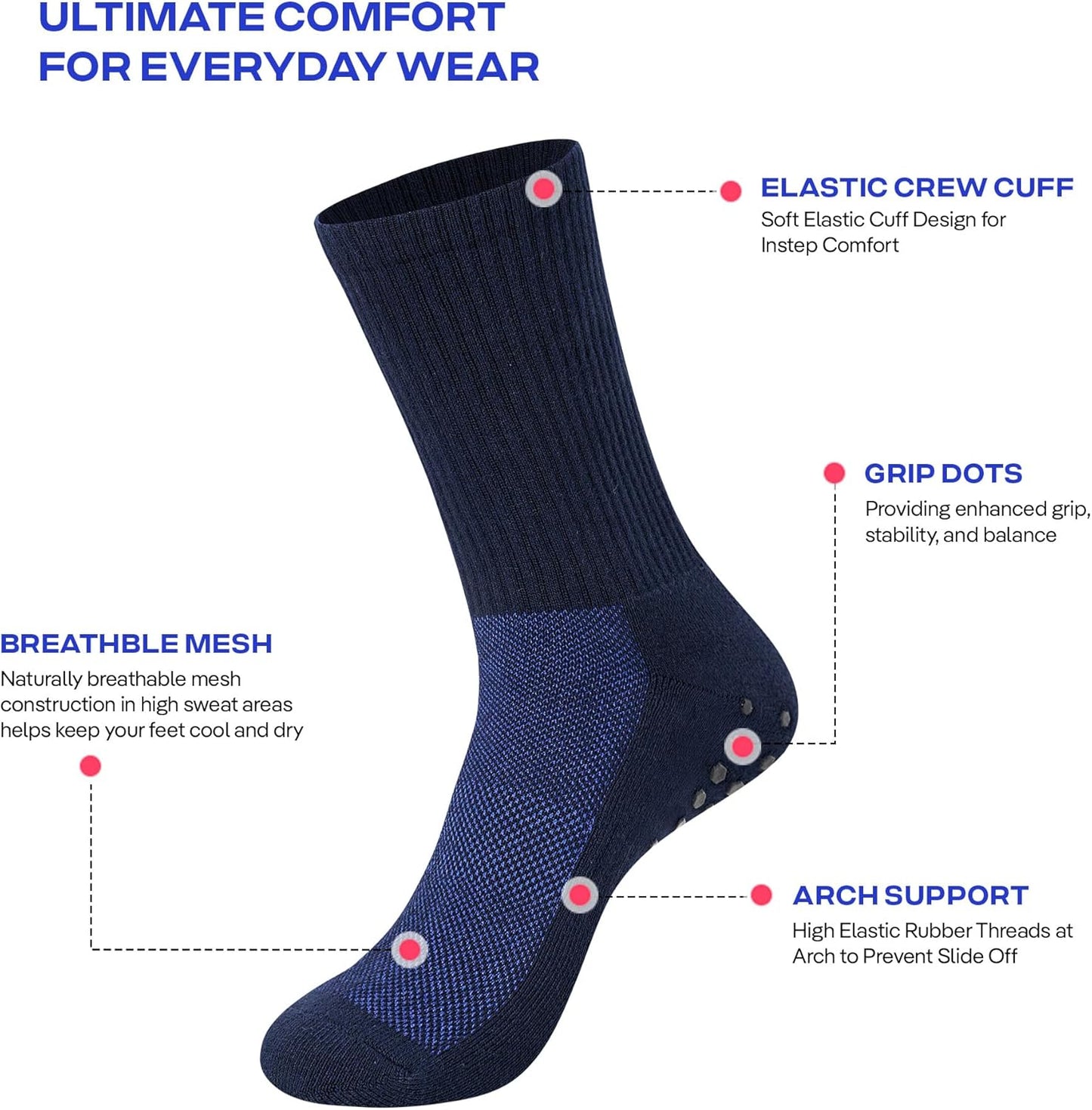 COOLMATE Mens Grip Socks Men Non Slip Size 6-10-13-14, Non Slip Pilates Yoga Socks for Men with Grips, Gifts for Men