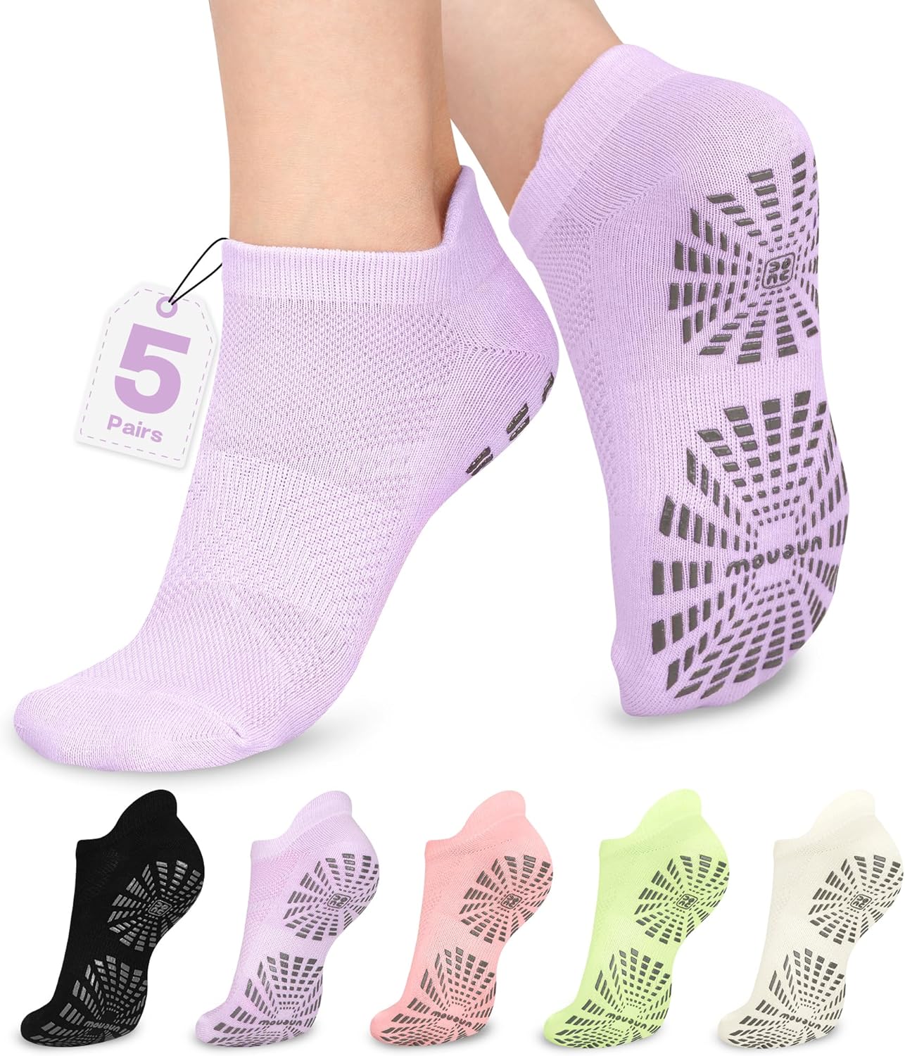 unenow 5 Pairs Pilates Socks for Women Non Slip Socks with Grips for Yoga Hospital Barre Barefoot