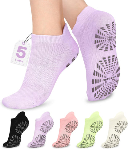 unenow 5 Pairs Pilates Socks for Women Non Slip Socks with Grips for Yoga Hospital Barre Barefoot