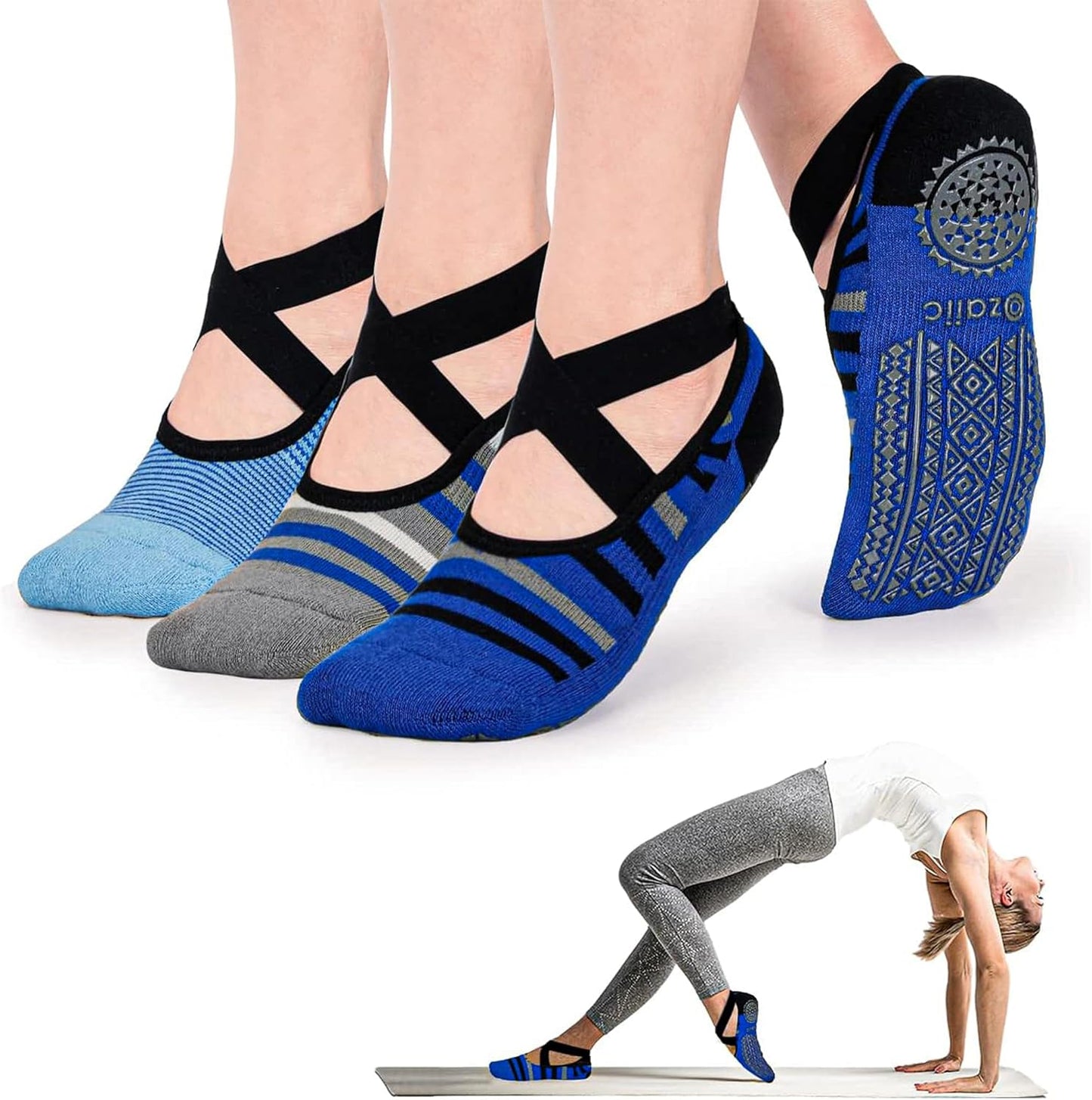 Ozaiic Pilates Socks for Women Non Slip Grip, Yoga Socks with Grippers for Barre, Hospital, Ballet, Dance, Barefoot Workout