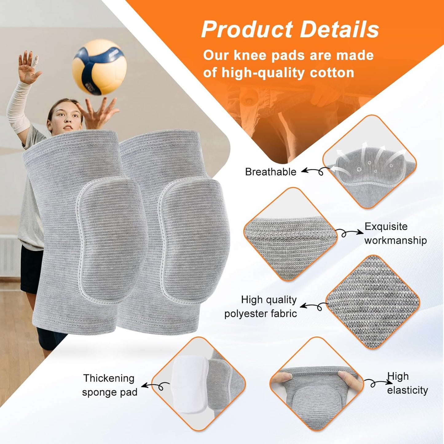HISFFOG Volleyball Knee Pads for Dancers, Soft Breathable Knee Pads for Men Women Younth Girls Kids Knees Protective, Knee Braces for Volleyball Football Dance Yoga Wrestling Running Cycling