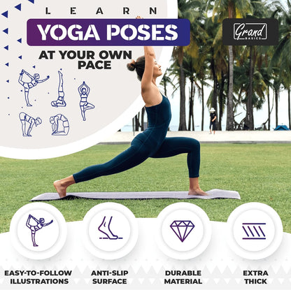 Instructional Yoga Mat with Carrying Strap: Cute Yoga Mat with 75 Illustrated Yoga Poses + 75 Easily-Followed Stretching Exercises - 1/4” Thick, Non-Toxic, Non-Slip Yoga Mats for Women and Men