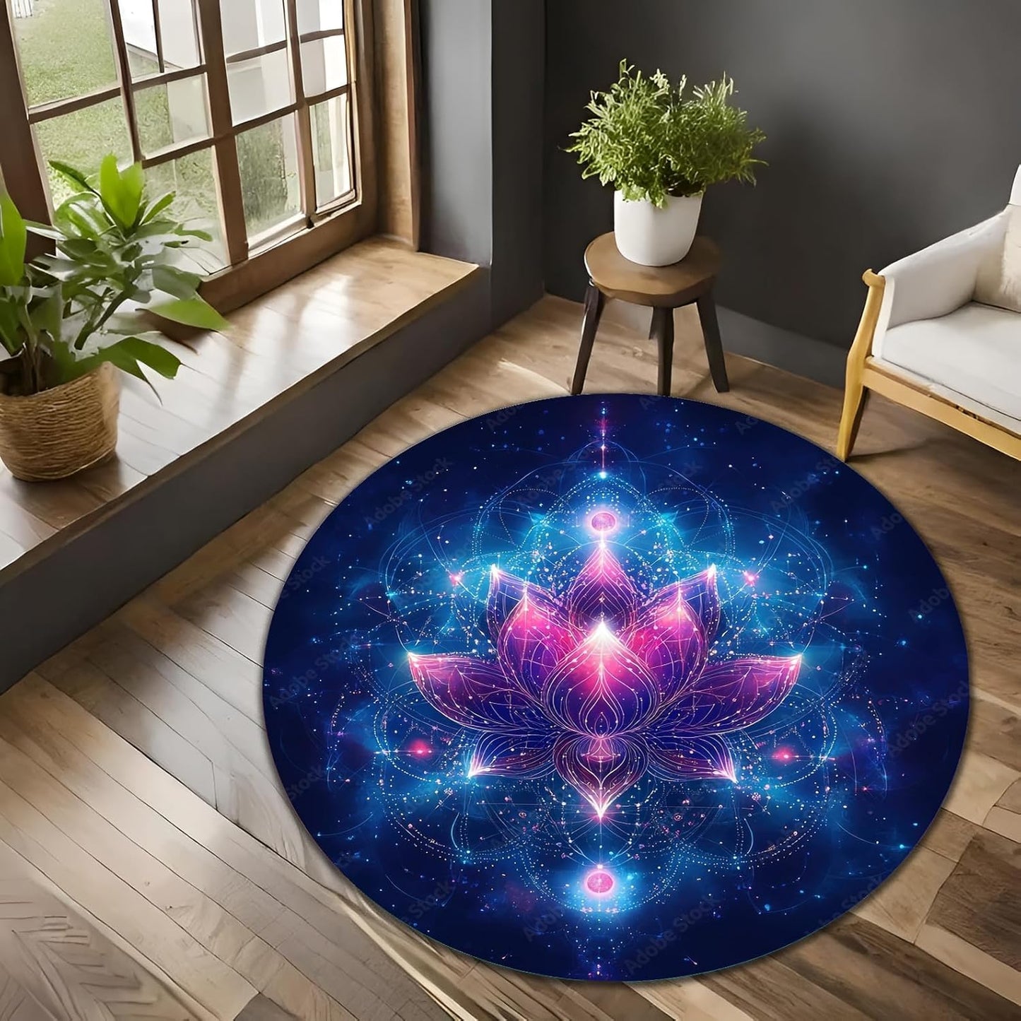 Chakra Round Area Rug, Non-Slip Meditation & Yoga Carpet for Living Room, Meditation Round Area Rugs, Modern Circular Bedroom Rug 57