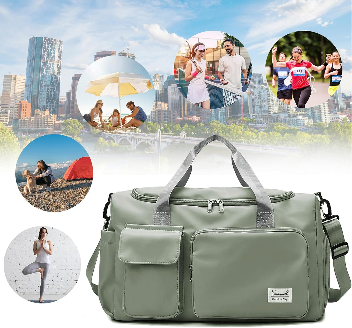 Suruid Travel Yoga Duffel Bag with Shoes Compartment Sports Gym Handbag with Dry Wet Separated Pocket for Training Men and Women, Overnight /Weekender Bag - Pink