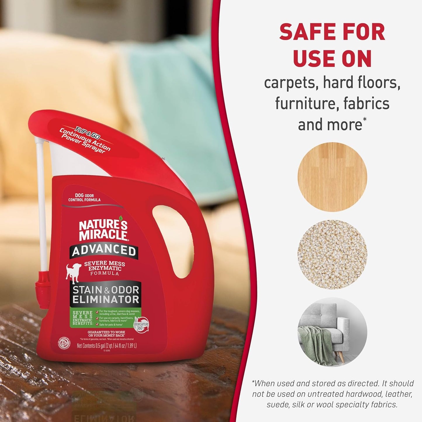 Nature’s Miracle Advanced Stain and Odor Eliminator Dog Spray, Fresh Scent, Severe Mess Enzymatic Formula For Tough Pet Messes, 32 oz