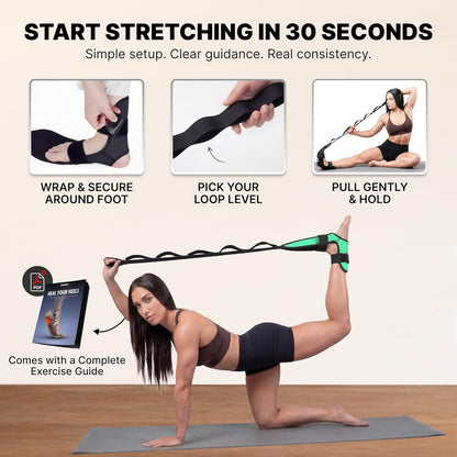 DMoose Fitness Foot & Calf Stretcher with Adjustable Padded Stretching Strap for Plantar Fasciitis, Hamstring, Heel Spurs and Achilles Tendonitis Relief - Yoga Leg Stretch Strap for Flexibility