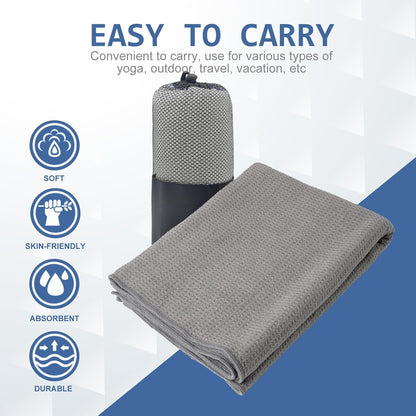 Eunzel 2 Pack Hot Yoga Towel, Non-Slip Yoga Mat Towel with Grip Dots Stickyfiber Sweat Absorbent Towel for Hot Yoga, Pilates and Workout 72" x 24", Blue