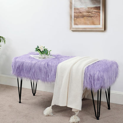 Home Soft Things Green Mongolian Faux Fur Ottoman, Desert Sage, 19'' x 13'' x 17'', Cozy Plush Fluffy Ottoman Foot Rest Stool for Living Room Bedroom Entryway Makeup Bench End of Bed Home Décor