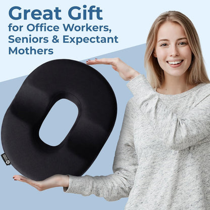5 STARS UNITED Donut Pillow Hemorrhoid Tailbone Cushion – Large Floor Cushion for Pain Relief – Coccyx, Prostate, Sciatica, Pelvic Floor, Pressure Sores, Pregnancy, Postpartum Recovery, Black