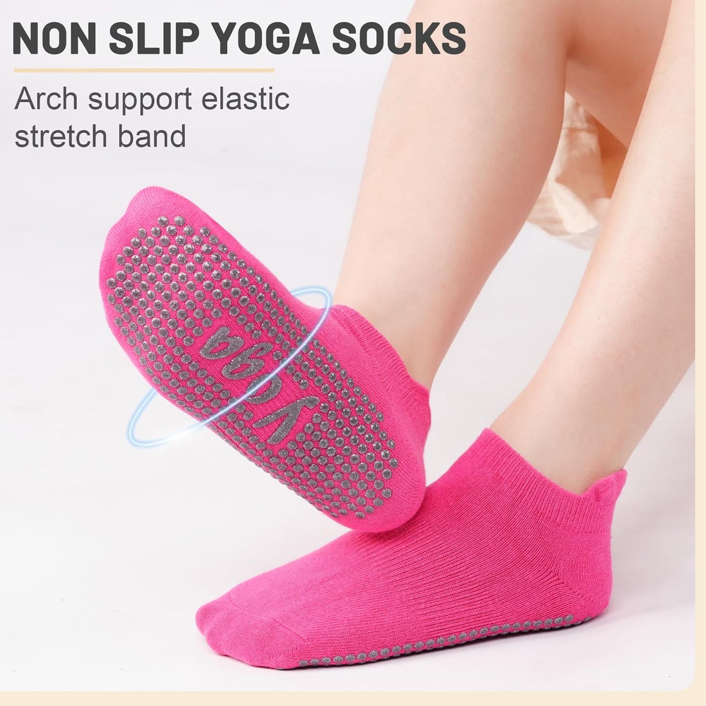 SkiBeaut Grips Non Slip Socks for Women, 4 Pairs Yoga Pilates Anti Skid Woman Hospital Gripper Socks (5-12)