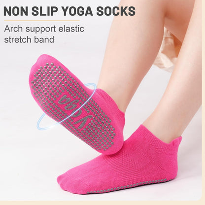 SkiBeaut Grips Non Slip Socks for Women, 4 Pairs Yoga Pilates Anti Skid Woman Hospital Gripper Socks (5-12)