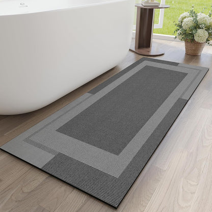 YDKGL Non Slip Long Bath Mat Bathroom Runner, Rubber Backing Ultra Thin Bathroom Rugs Fit Under Door Quick Dry Super Absorbent Washable Bath Rug Shower Mat for Bathtub Sink Floor, Dark Gray 17"x47"