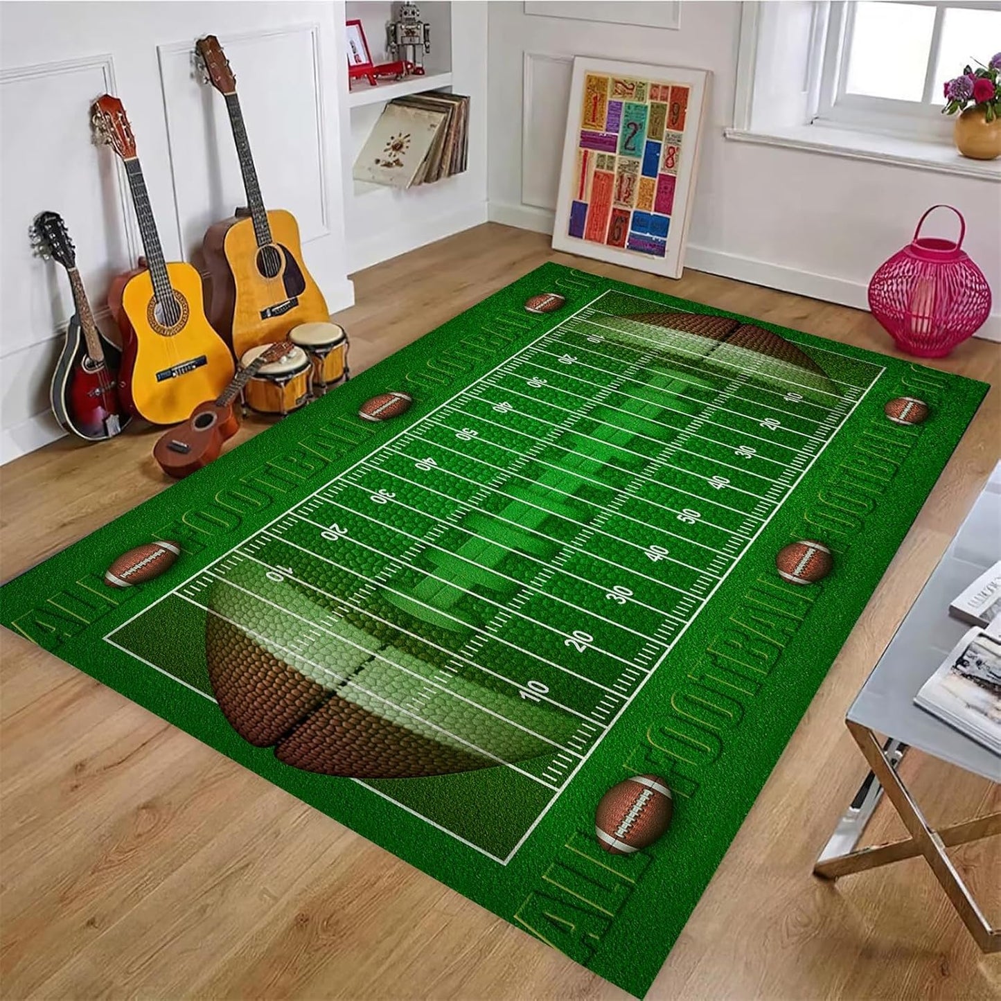 Sports Field Area Rug,5x7ft, Soccer Field Chalked Blackboard Football Stadium Board Painted Non-Slip Soft Carpet Floor Mat Indoor Living Room Bedroom Rugs Yoga Mat Home Decor