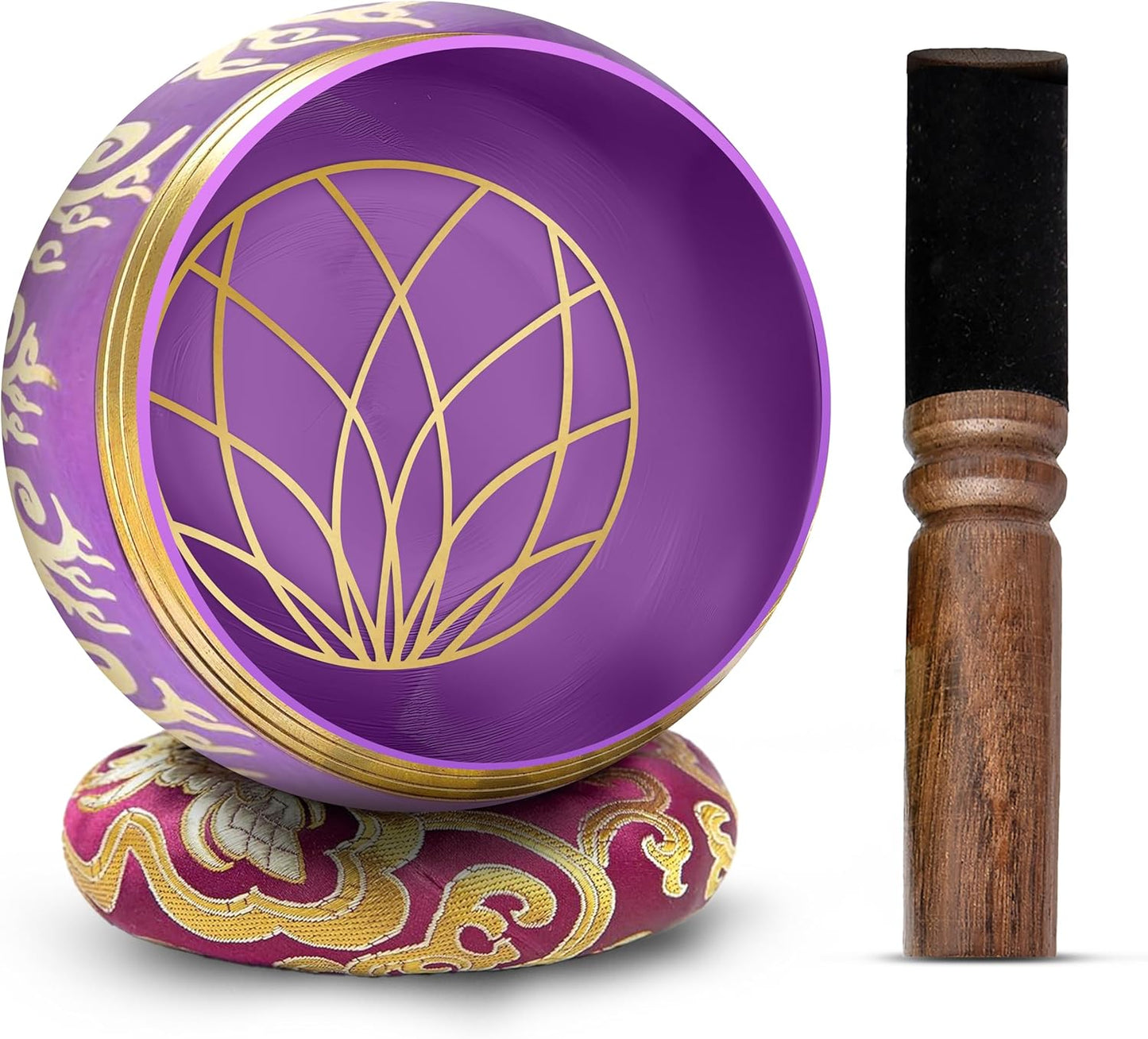 Premium Tibetan Singing Bowl Set – Handmade in Nepal Sound & Meditation Bowl – Spiritual Decor for Yoga, Wellness Spaces & Relaxation by Himalayan Bazaar (Brown & Red)