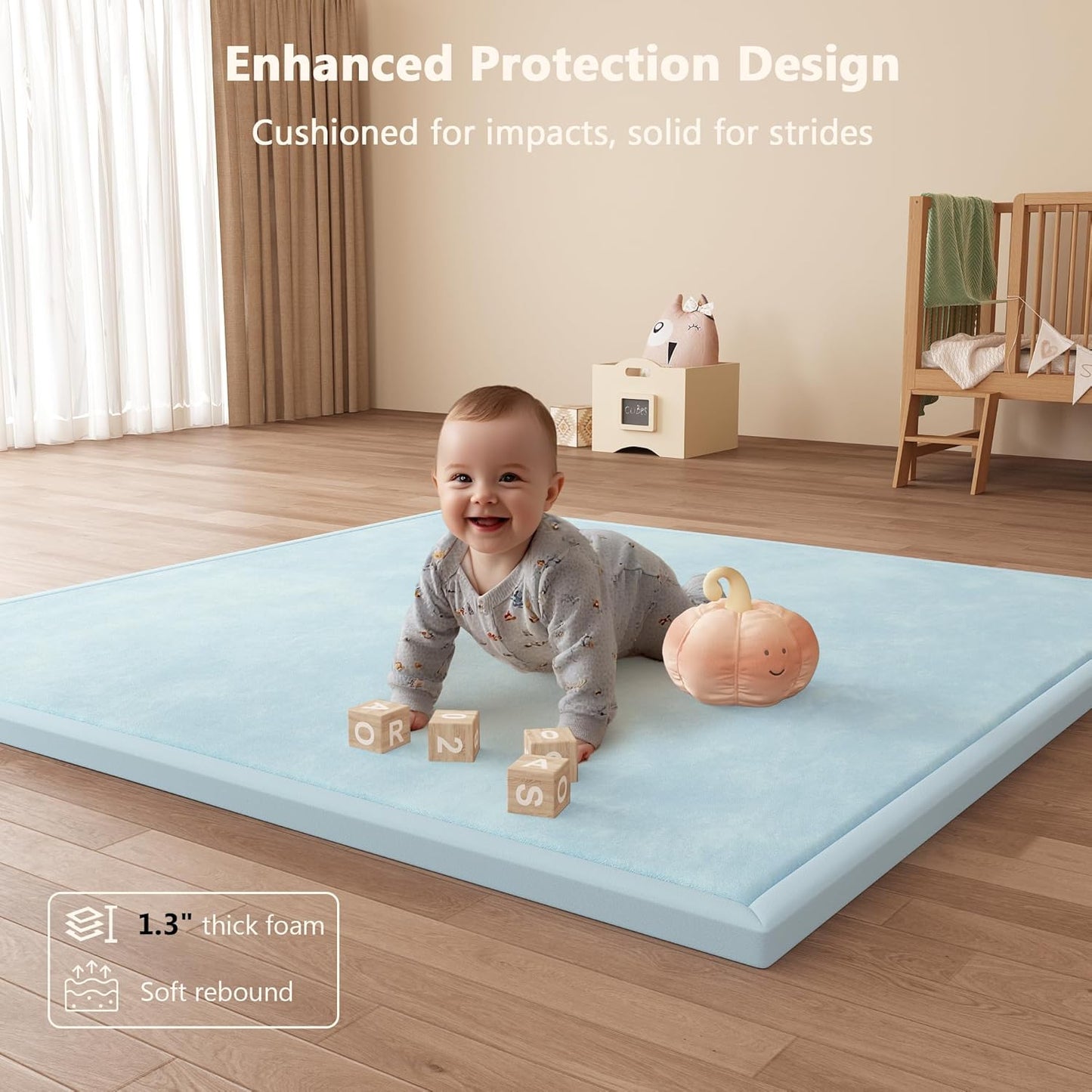 Baby Play Mat for Floor, 1.3'' Thick Memory Foam Tummy Time Mat - Super Soft Coral Velvet Nursery Rug with Non-Slip Backing, Crawling Rug for Toddlers/Infants, Yoga & Tatami Use, Oatmeal, 79''x 118''