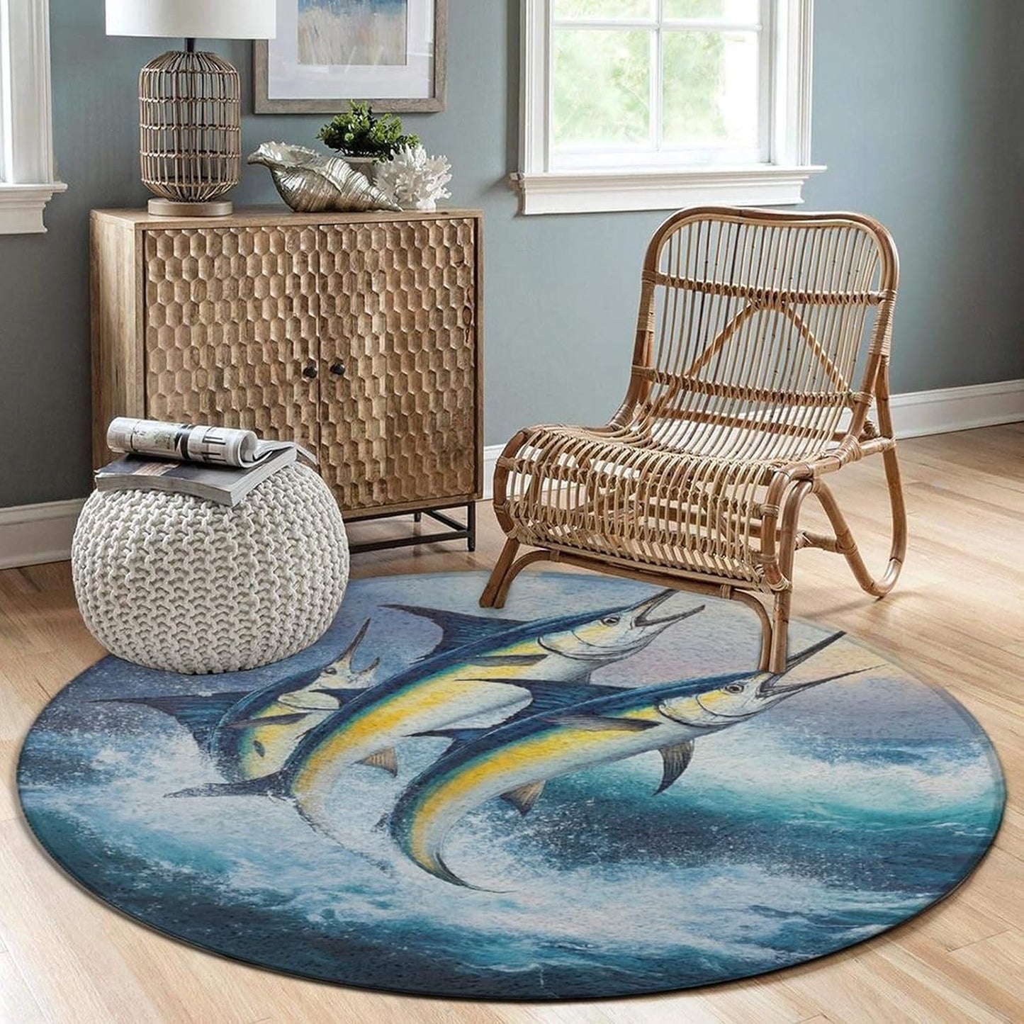 Room Sofa Yoga Soft Round Carpet, Home Decor Non Slip Kitchen Office Circle Rug, Machine Washable Modern Round Area Rug Beach Turtles, 60inch